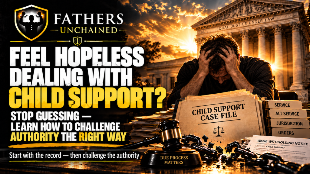 Father overwhelmed by child support case records while researching service, jurisdiction, and legal authority